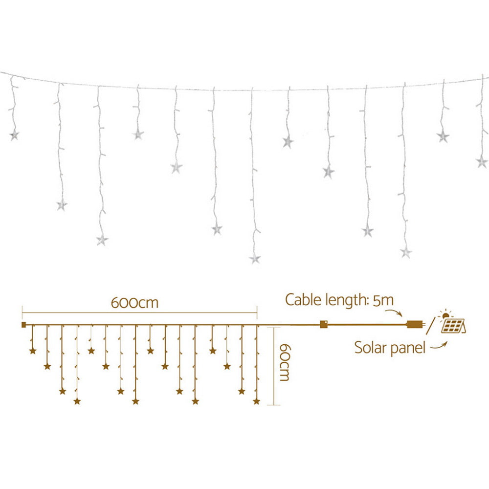 6M Christmas Icicle Lights String Light 160 LED Solar Powered - Warm White