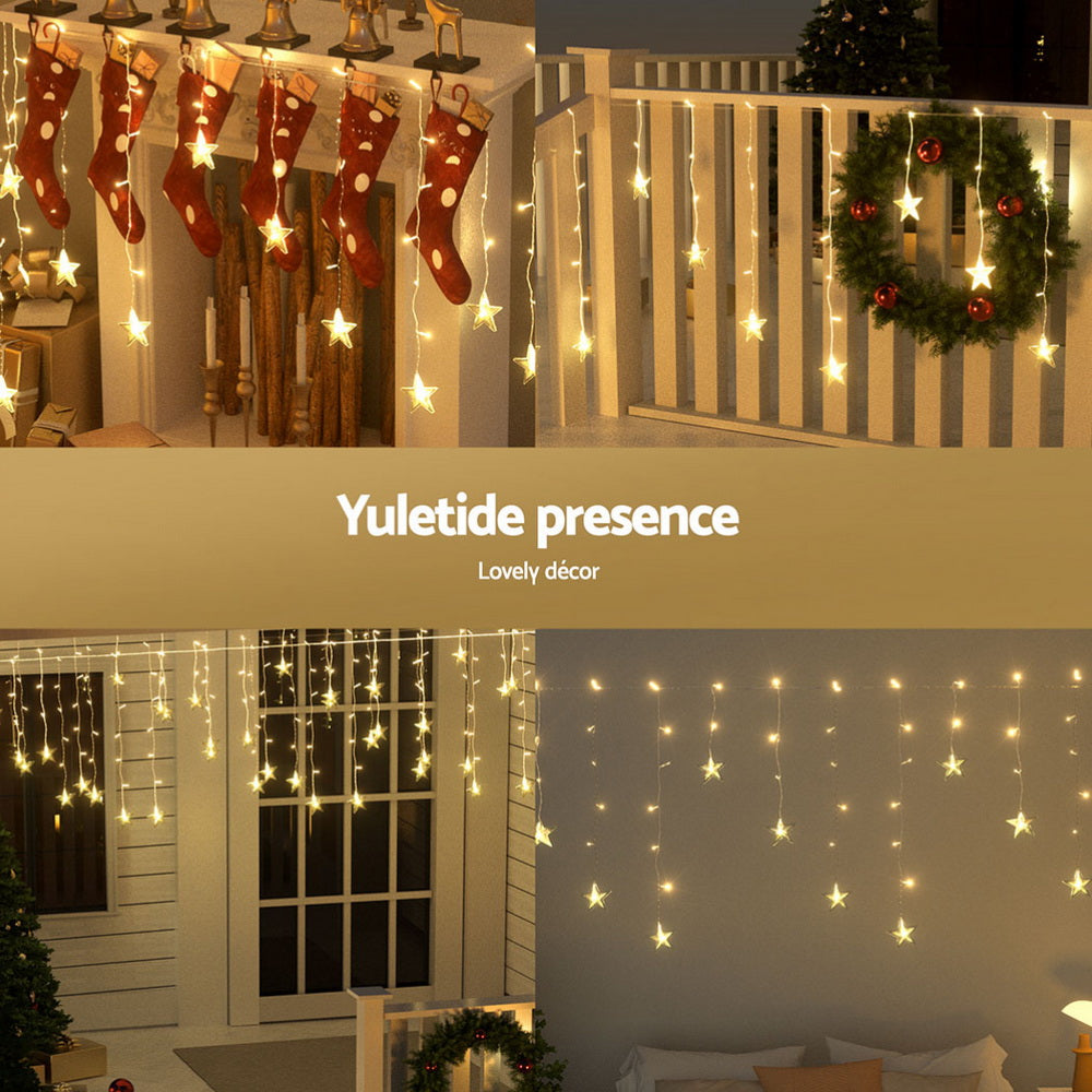 6M Christmas Icicle Lights String Light 160 LED Solar Powered - Warm White