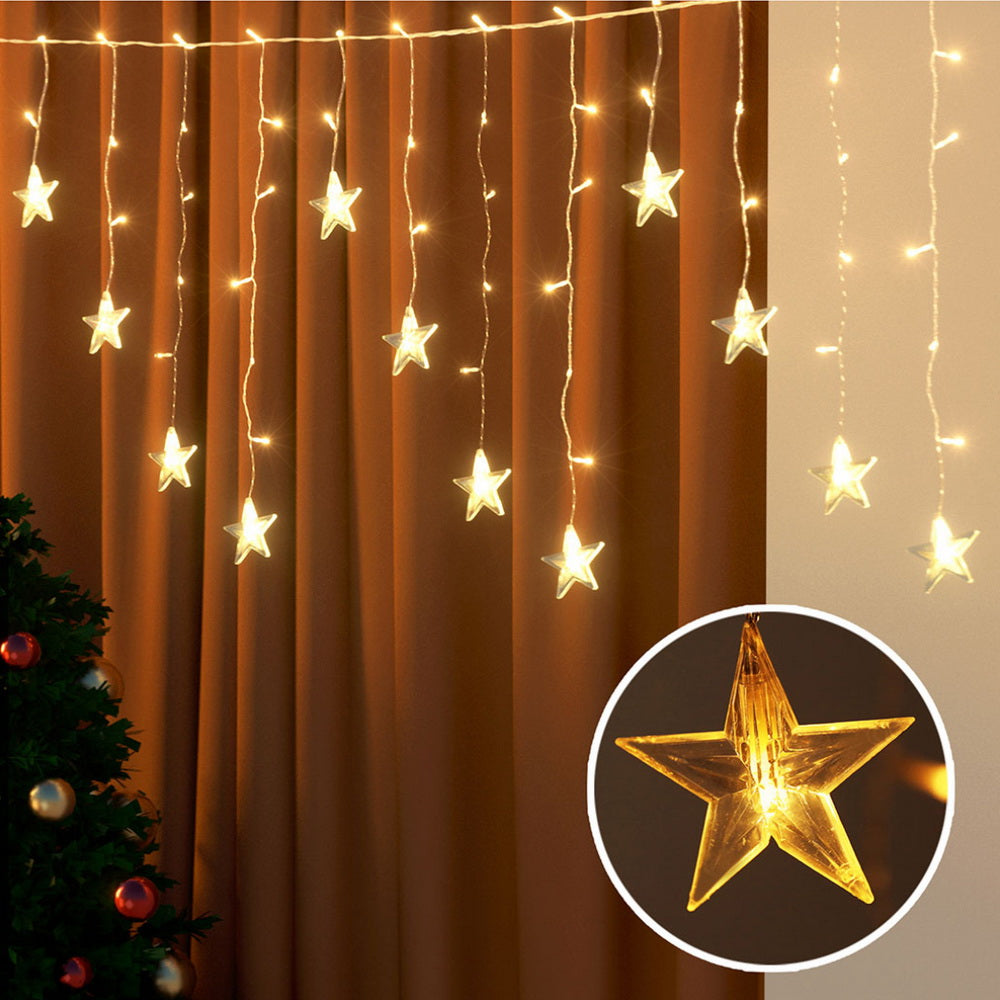 6M Christmas Icicle Lights String Light 160 LED Solar Powered - Warm White