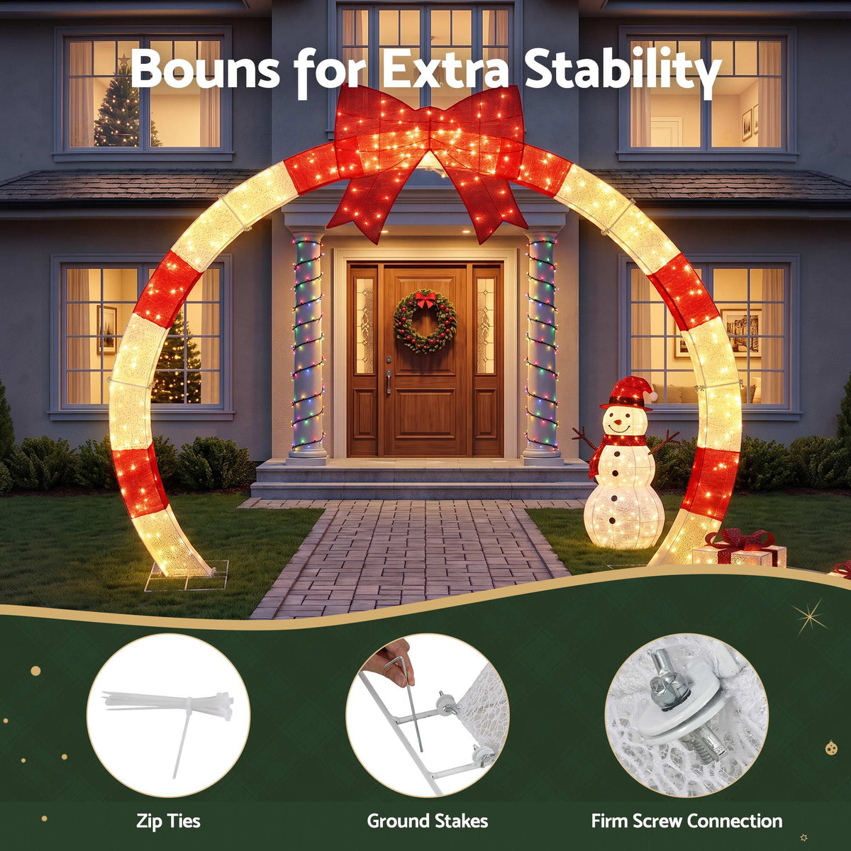 2.5m Christmas Archway Pre-Lit Christmas Arch Warm White LED Outdoor Garden Decoration