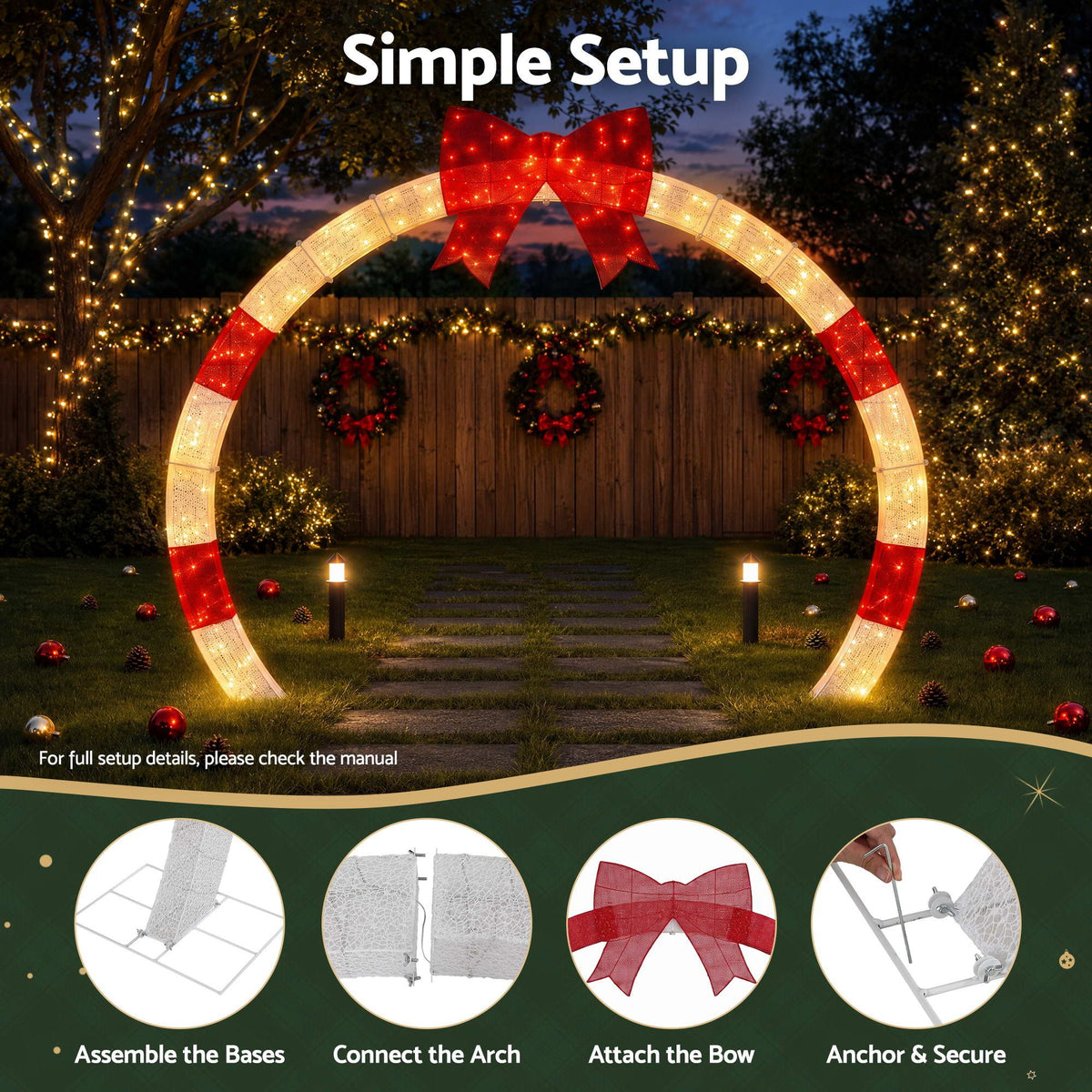 2.5m Christmas Archway Pre-Lit Christmas Arch Warm White LED Outdoor Garden Decoration