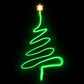 Neon green Christmas tree with a star on a black background