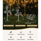Outdoor decorative lights with steel frame, water-resistant properties, and low voltage design on a grassy background.