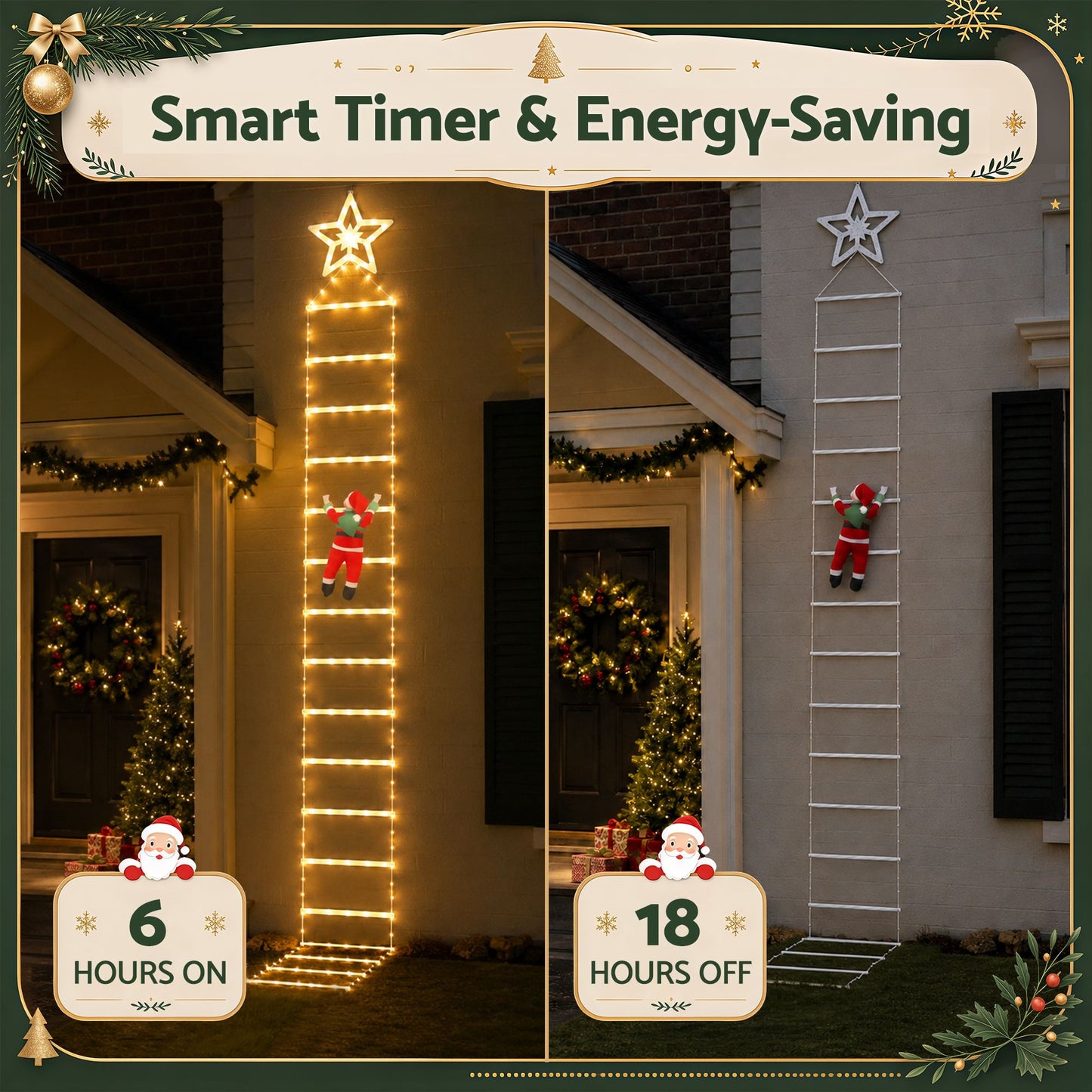 Christmas Ladder Lights Santa 3.4m 328LED Hanging Decor Warm White