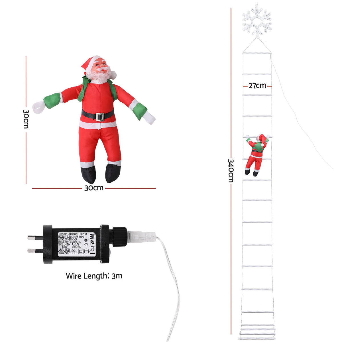 Christmas Ladder Lights Santa 3.4m 328LED Hanging Decor Cool White