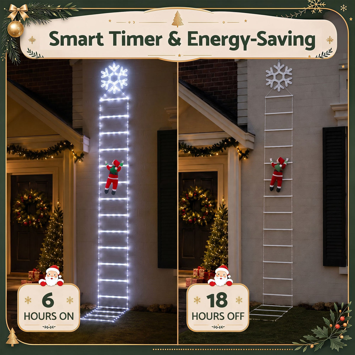 Christmas Ladder Lights Santa 3.4m 328LED Hanging Decor Cool White