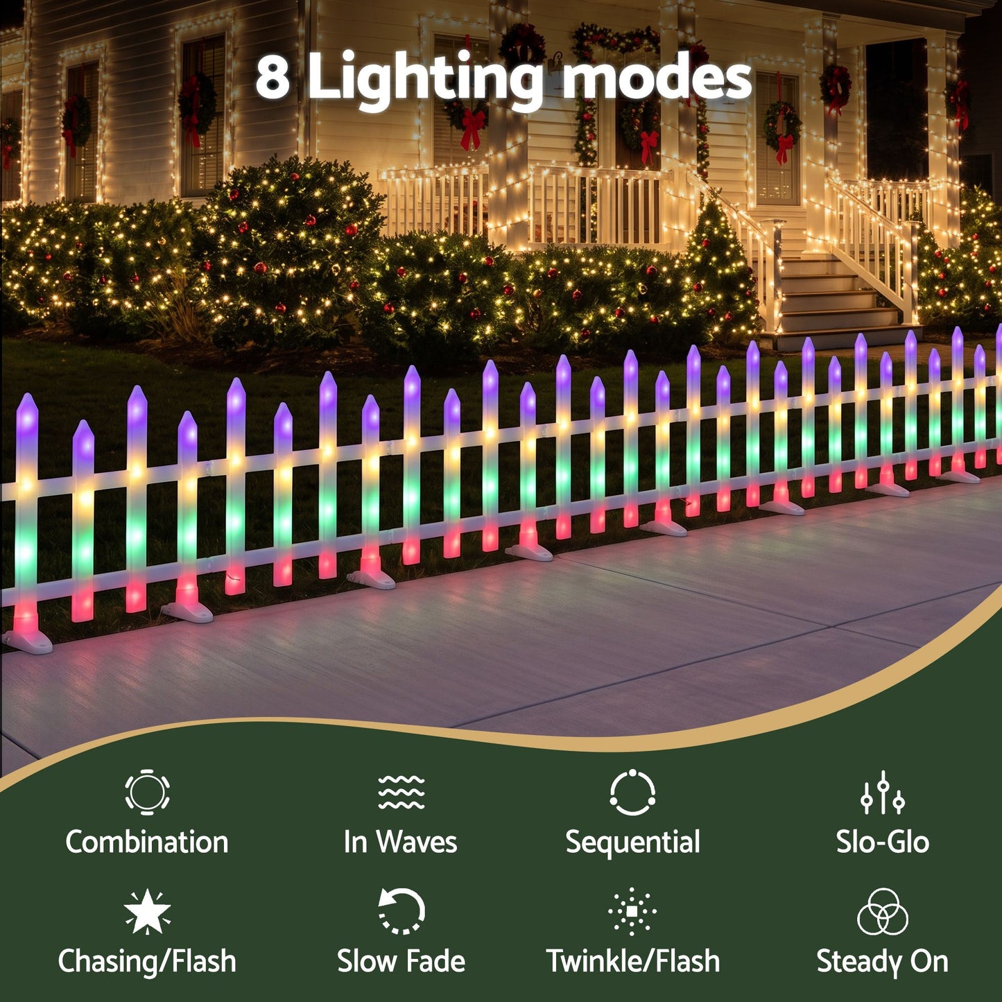 3m Solar Christmas Fence Lights Outdoor Garden Path Decor Multicolour 8pc