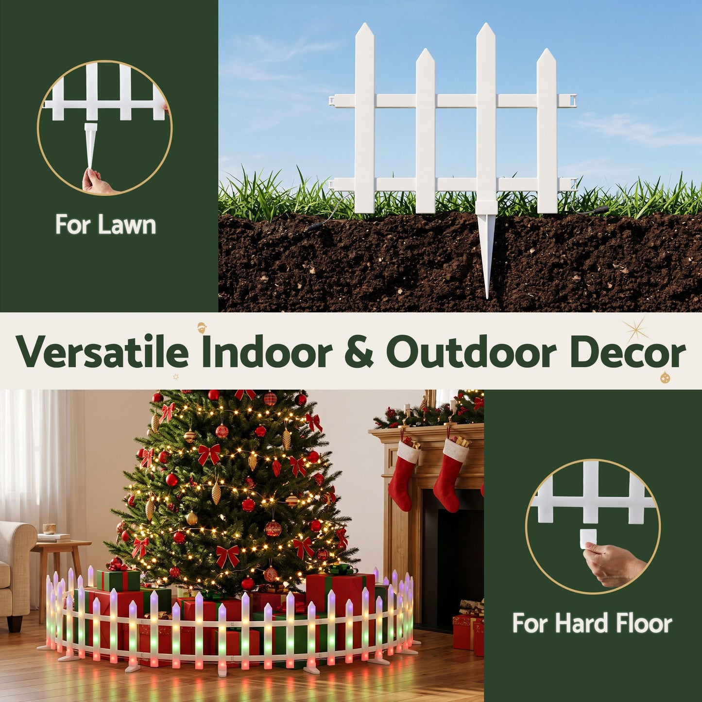 3m Solar Christmas Fence Lights Outdoor Garden Path Decor Multicolour 8pc