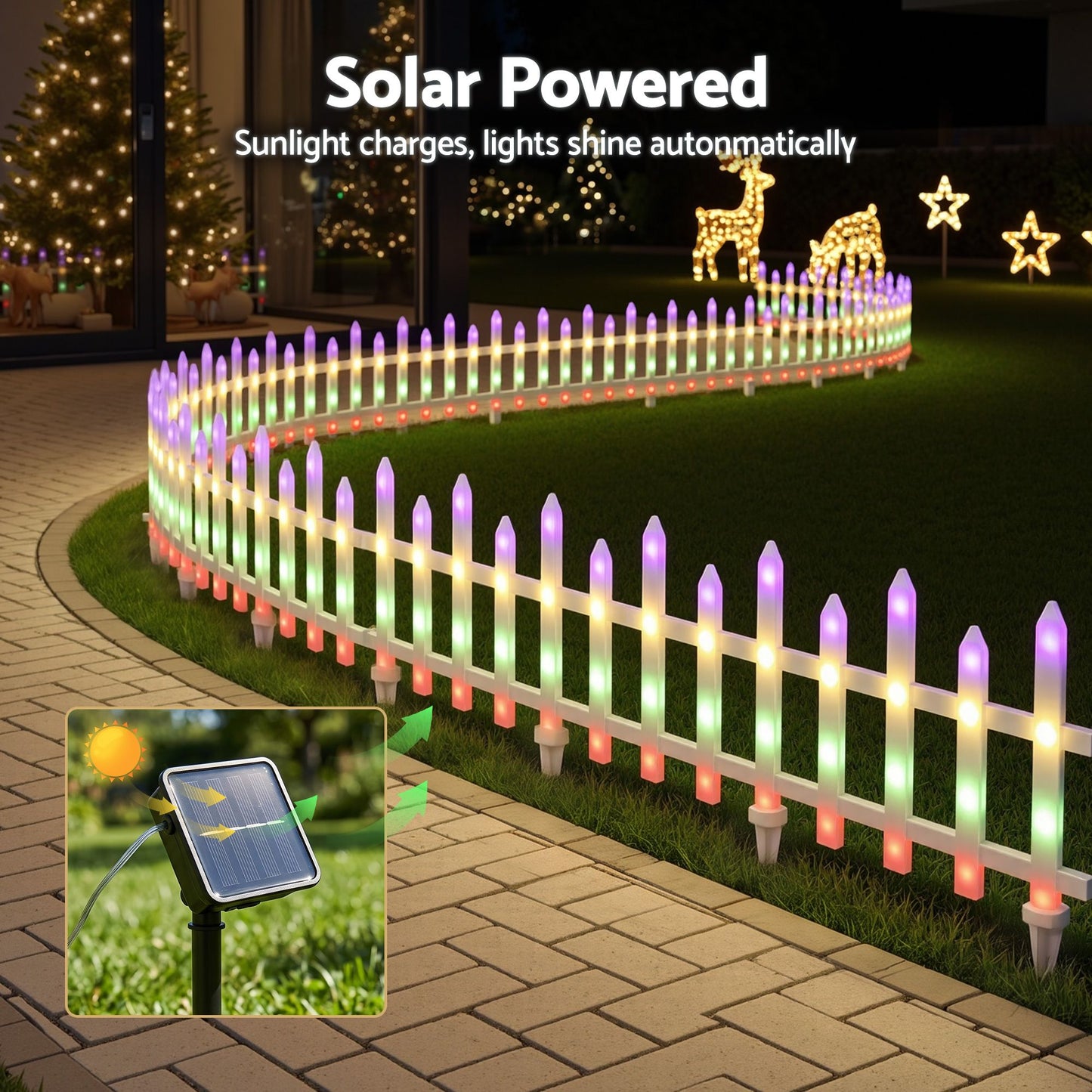 3m Solar Christmas Fence Lights Outdoor Garden Path Decor Multicolour 8pc