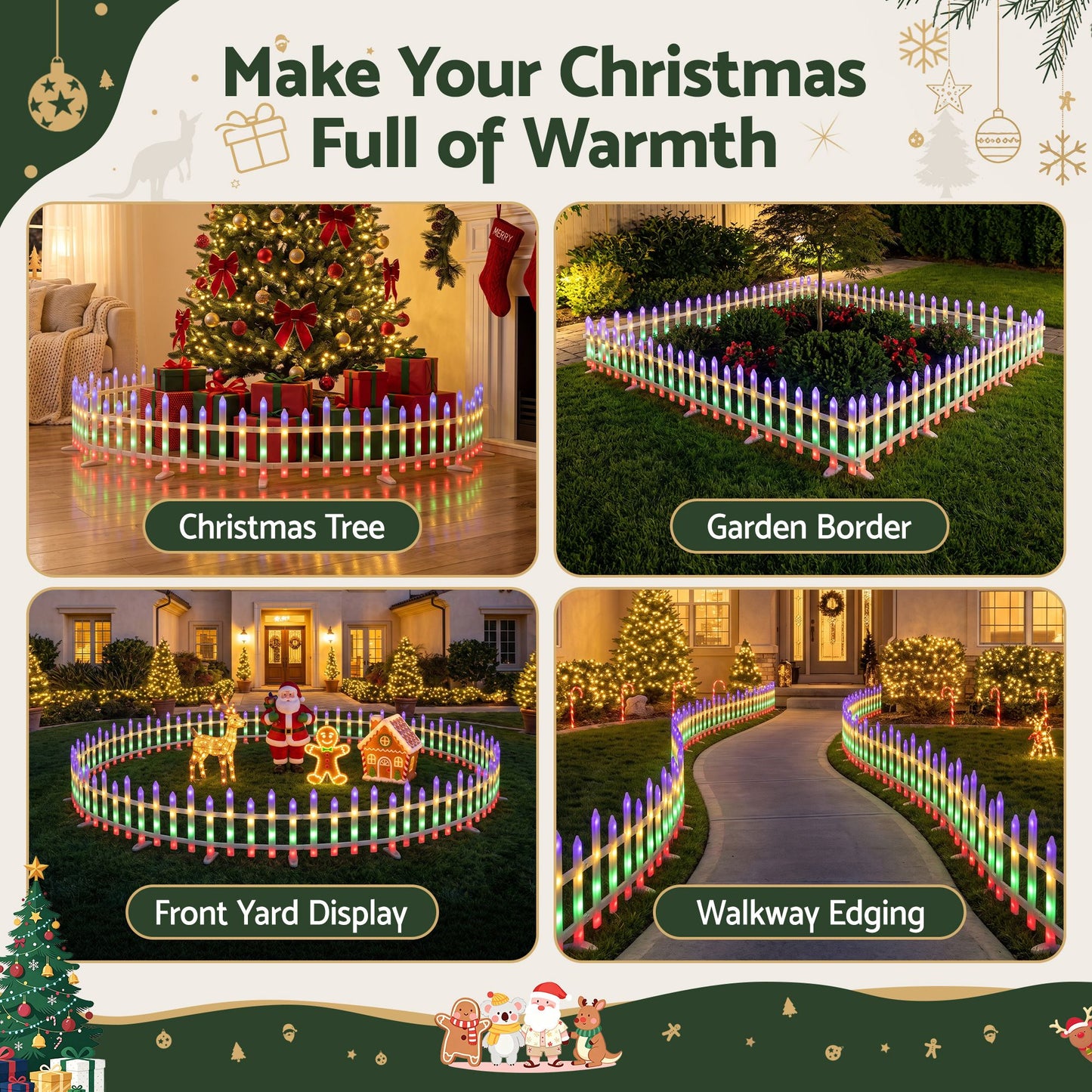 3m Solar Christmas Fence Lights Outdoor Garden Path Decor Multicolour 8pc