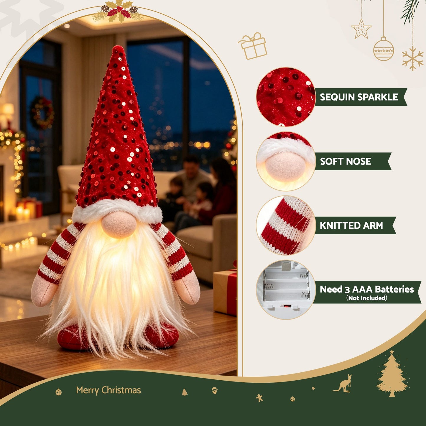 Christmas Gnomes Light Up Christmas Decorations Plush Goblin Set of 3 Warm White