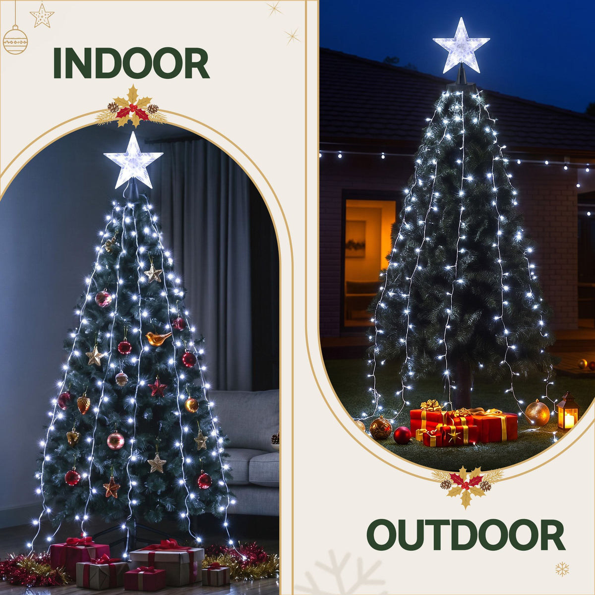 2.5M Christmas Tree Lights Christmas Lights Tree Topper Waterfall Fairy Lights White