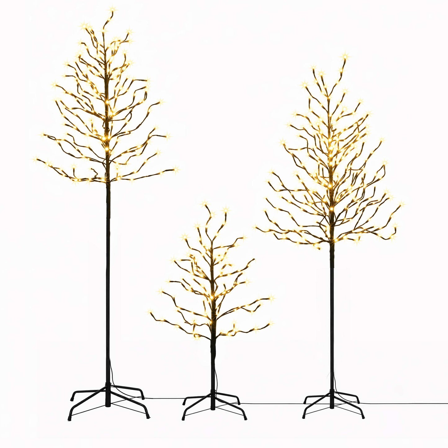 Set of 3 LED Christmas Tree Lighted Birch Tree Indoor Outdoor Xmas Decor Warm White