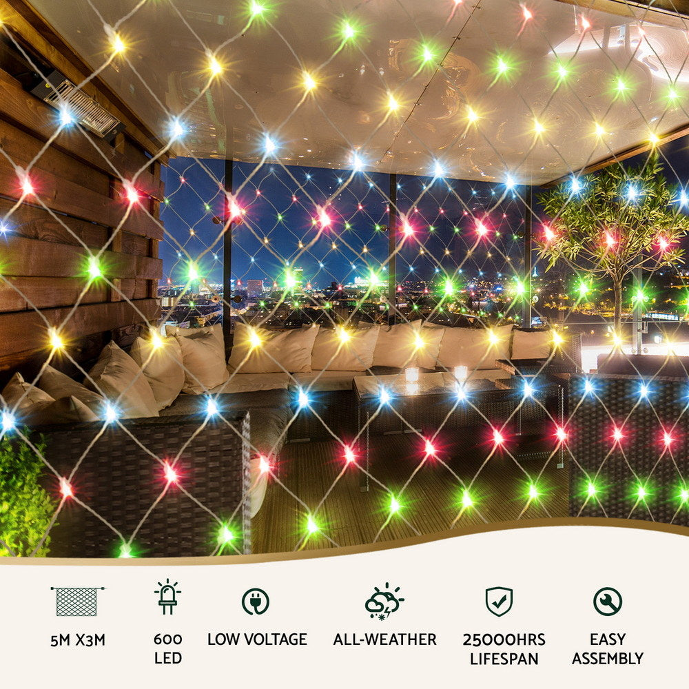 Christmas Lights 5Mx3M Net String Light 600 LED Colourful Beads