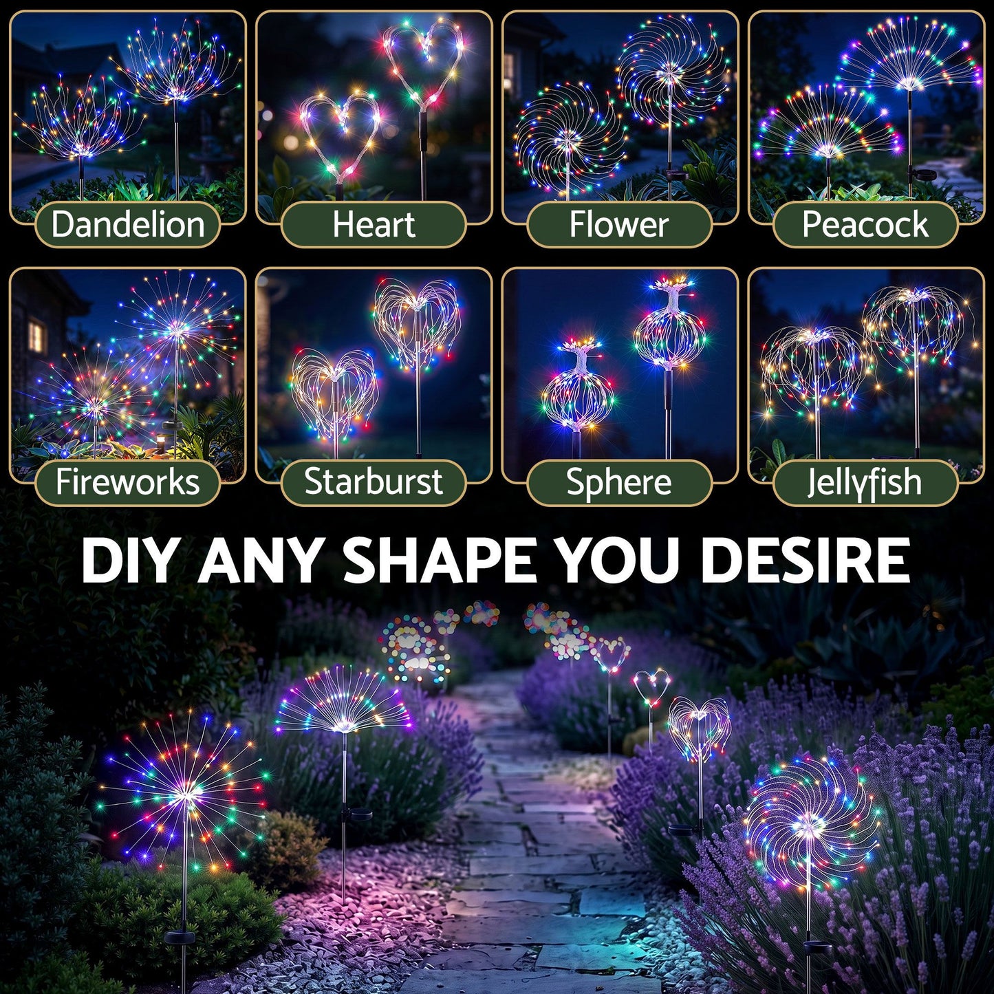 4 Pack Christmas Path Lights Solar Firework Garden Decoration Multicolour