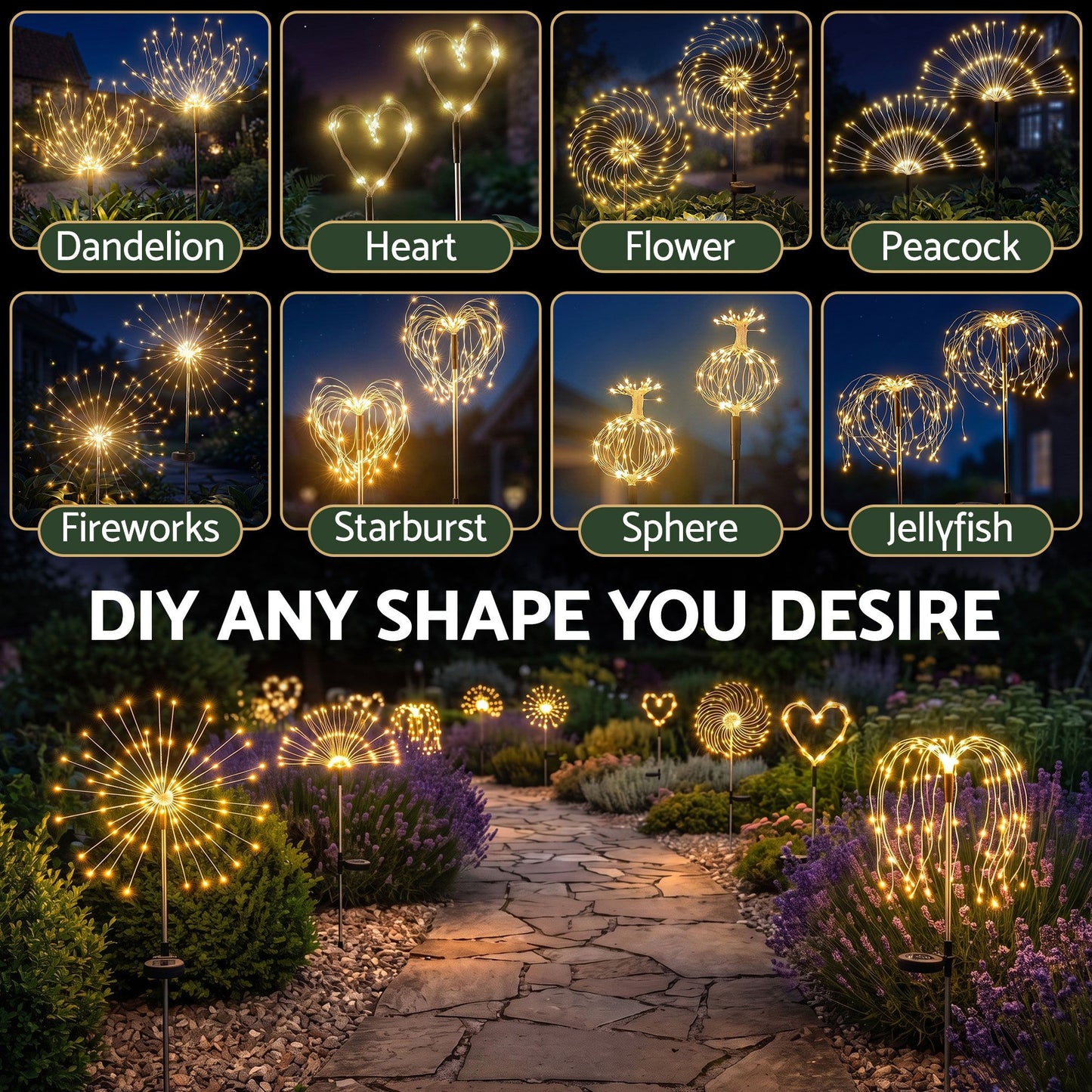4 Pack Christmas Lights Solar Firework Outdoor Garden Lights DIY Decoration Warm White