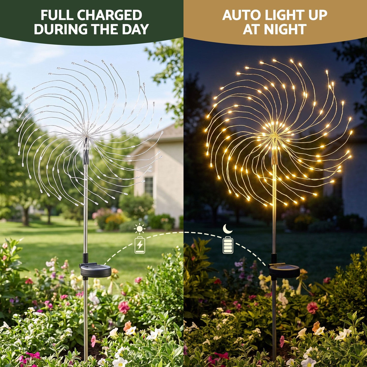 4 Pack Christmas Lights Solar Firework Outdoor Garden Lights DIY Decoration Warm White