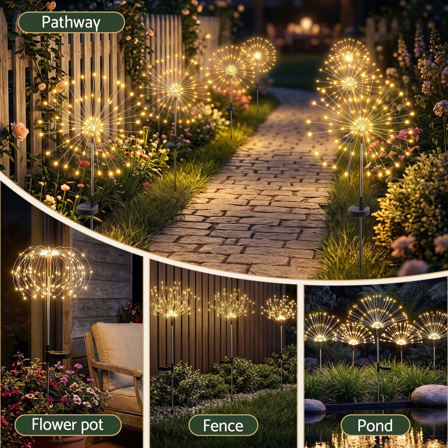 4 Pack Christmas Lights Solar Firework Outdoor Garden Lights DIY Decoration Warm White