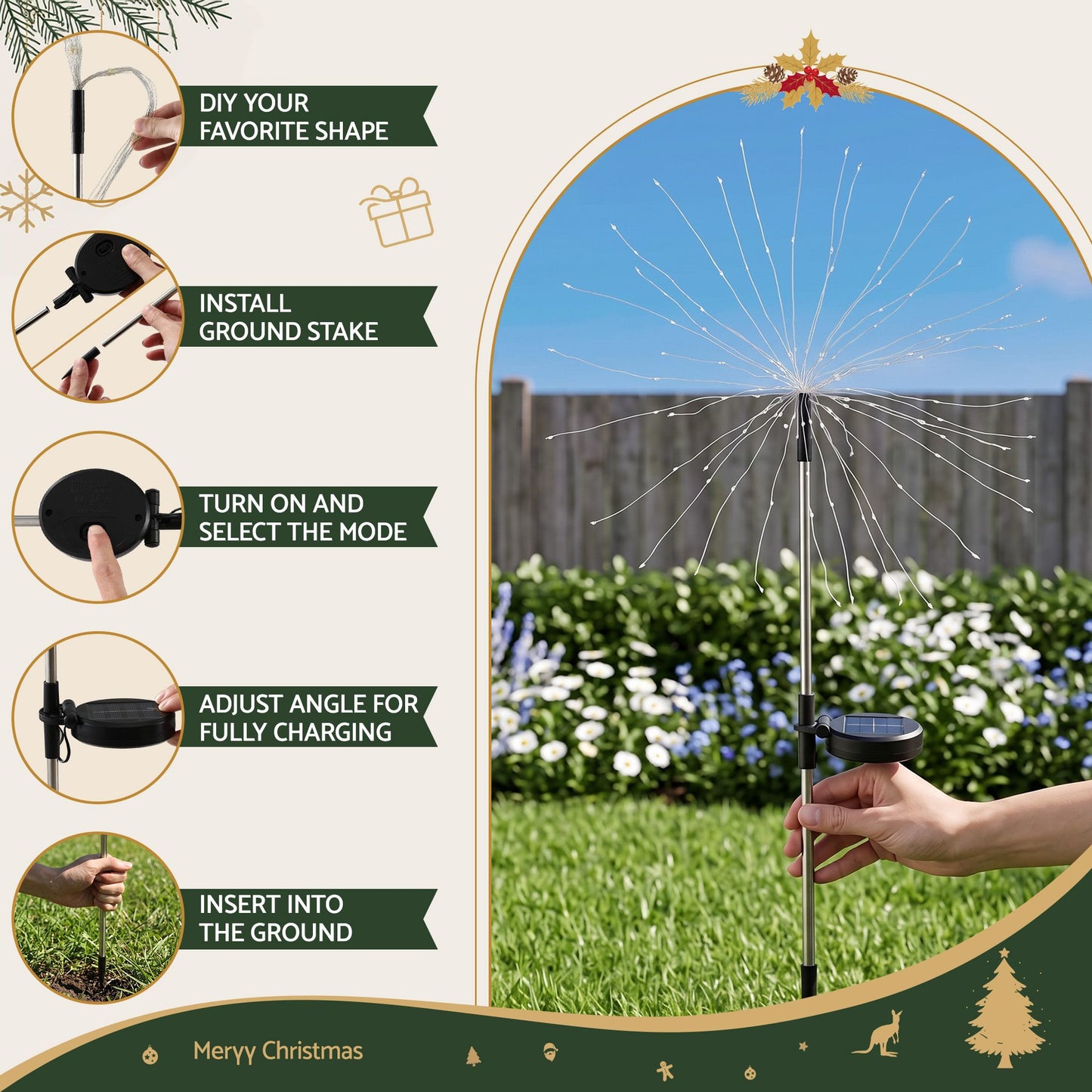 4 Pack Christmas Lights Solar Firework Outdoor Garden Lights DIY Decoration Warm White