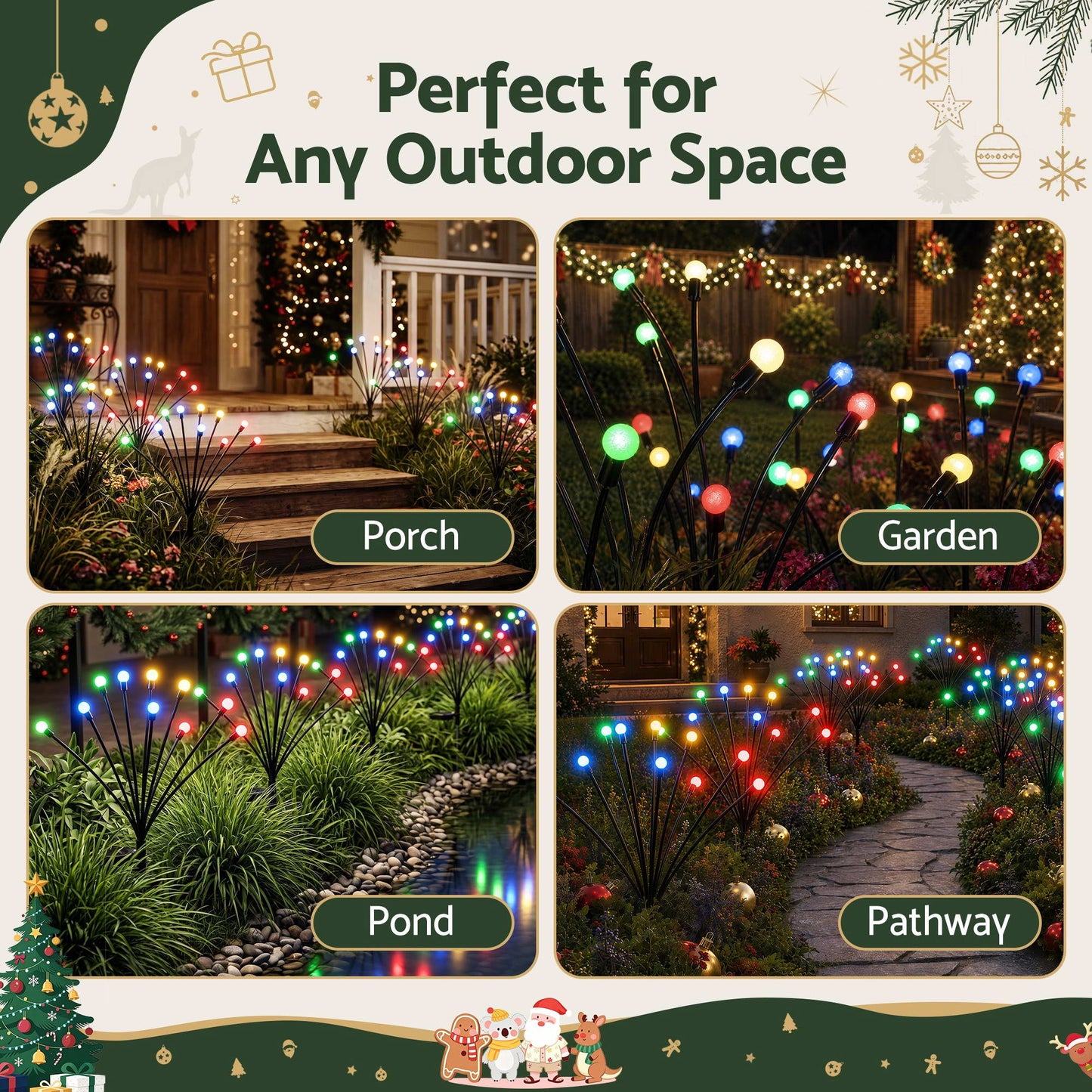 Christmas Lights Solar Firefly Lights Garden Decoration Path Lights Multicolour 3 Pack