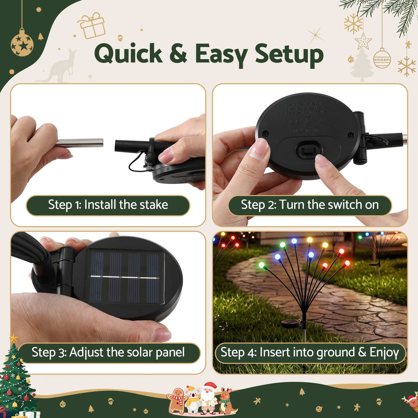 Christmas Lights Solar Firefly Lights Garden Decoration Path Lights Multicolour 3 Pack