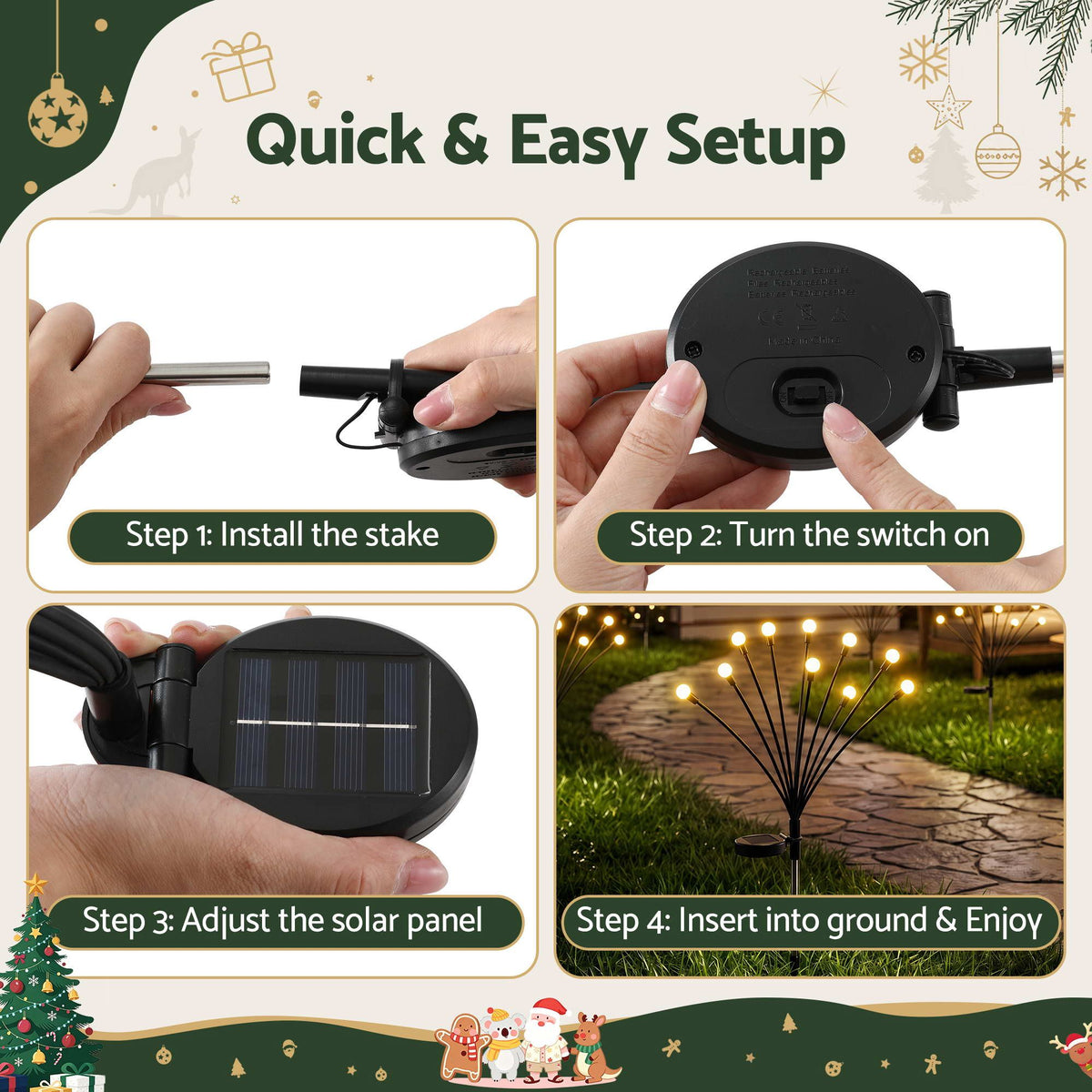 Christmas Lights Solar Firefly Lights Garden Decoration Path Lights Warm White 3 Pack