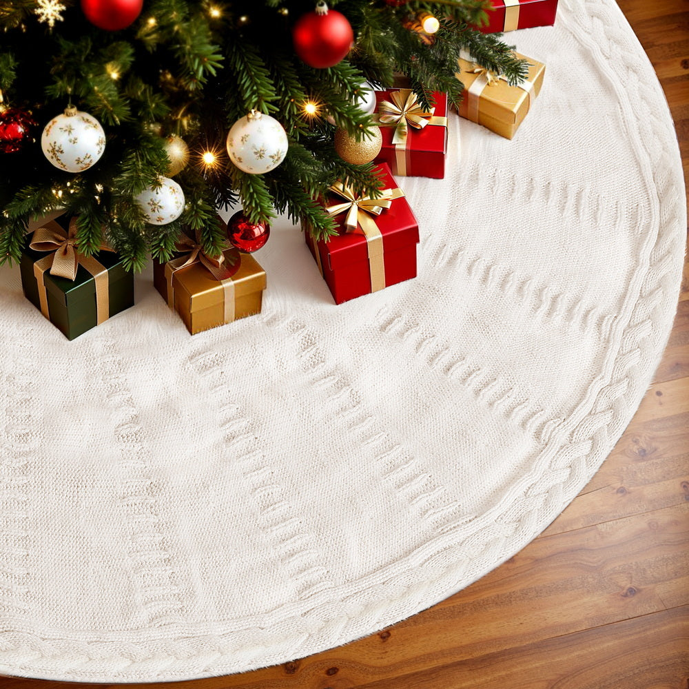 Christmas Tree Skirt 120cm Knitted Xmas Tree Ornaments Decor Beige