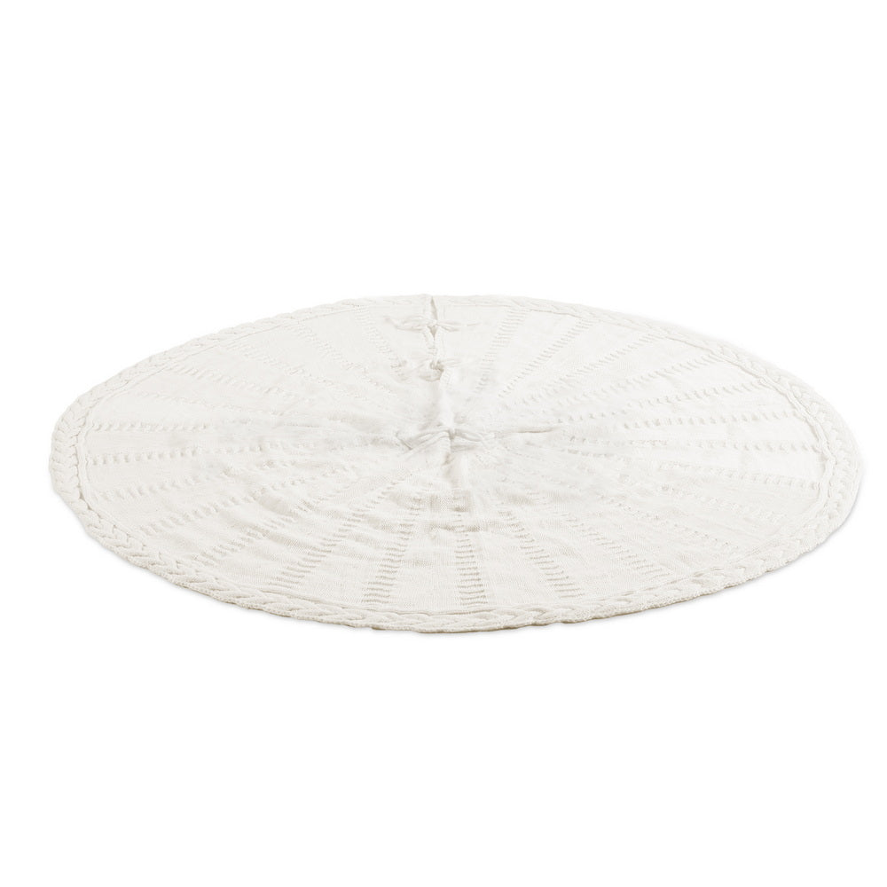 Christmas Tree Skirt 90cm Knitted Fabric Xmas Ornament Decor Beige