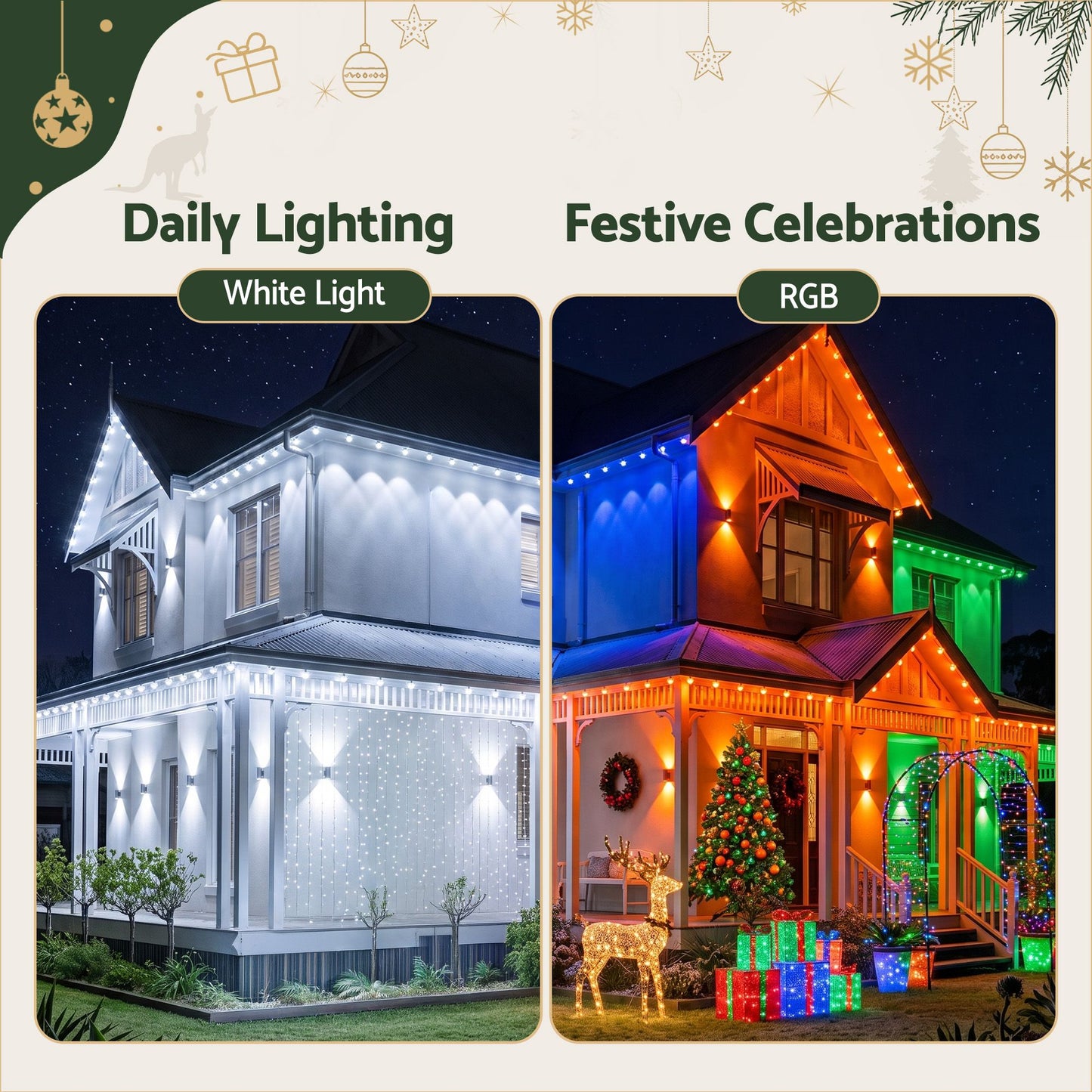 30M Christmas Permanent Outdoor Lights Smart Eaves String App Control Decoration 72LED