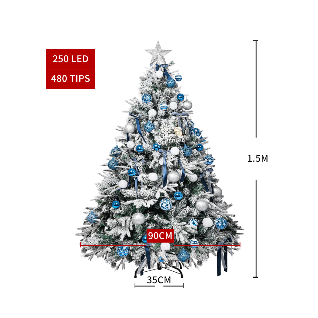 5ft 1.5m 480 Tips Christmas Tree Fairy Lights Snow Flocked Xmas Ornaments Decor