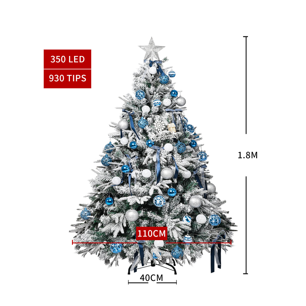 6ft 1.8m 930 Tips Christmas Tree Fairy Lights Snow Flocked Xmas Ornaments Decor