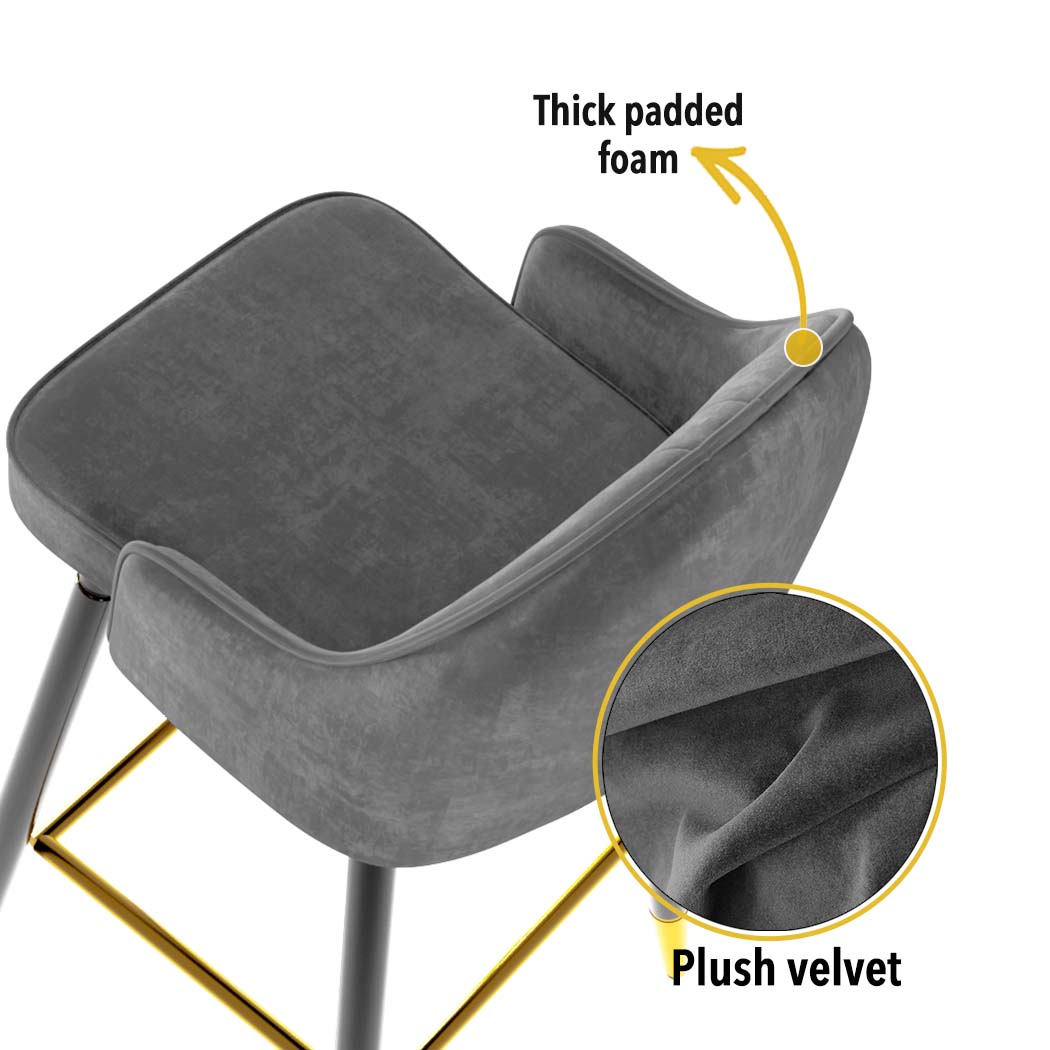 Set of 2 Dublin Bar Stools Stool Kitchen Chairs Swivel Velvet Barstools Vintage - Grey