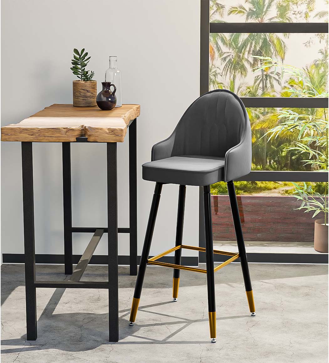 Set of 2 Dublin Bar Stools Stool Kitchen Chairs Swivel Velvet Barstools Vintage - Grey
