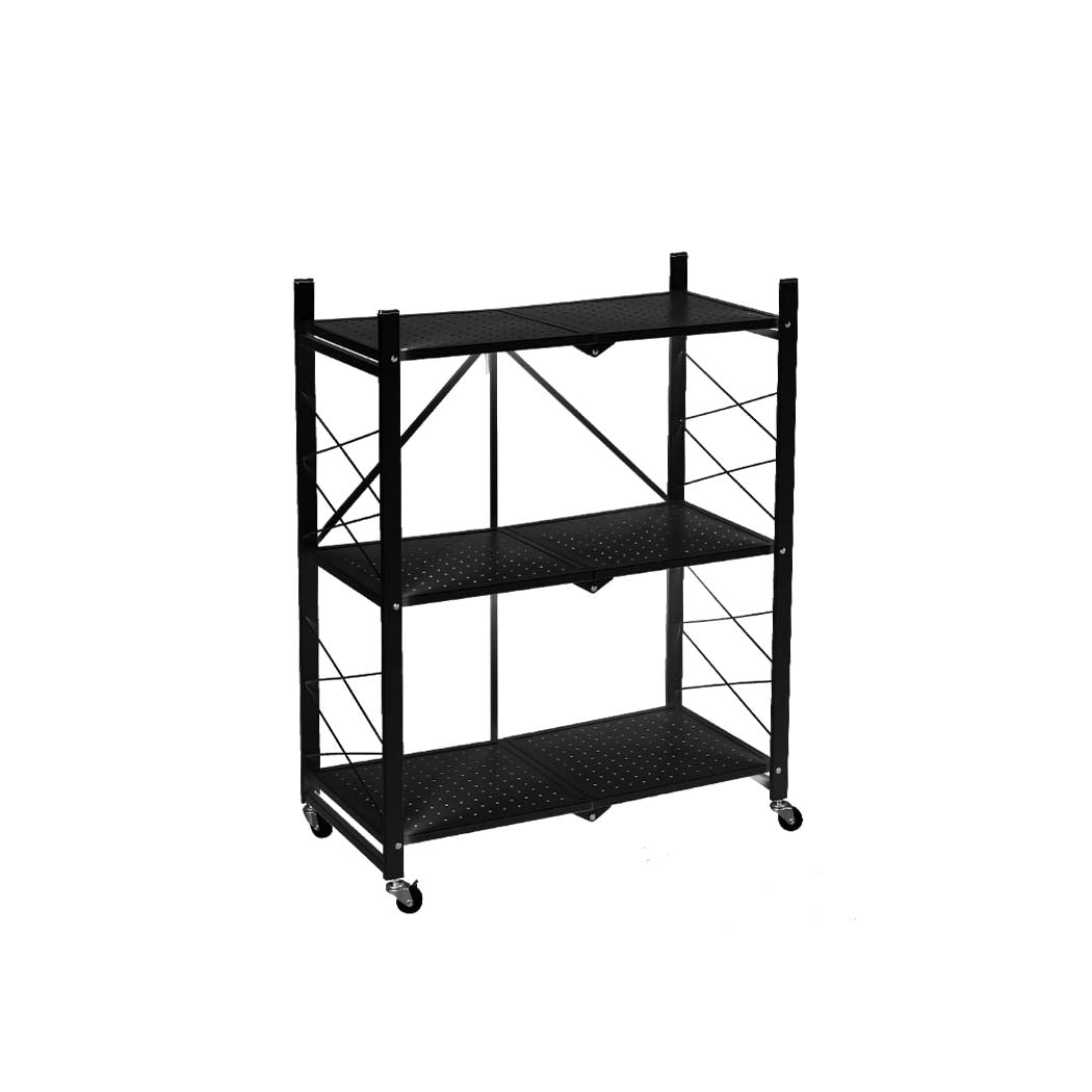 Levede Foldable Storage Shelf Display Black 3 Tiers