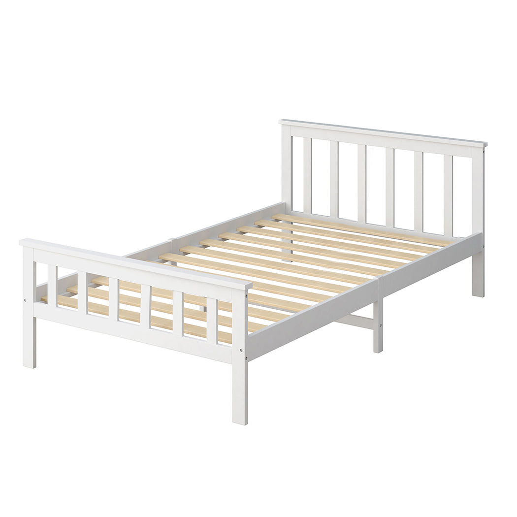 Paula Solid Pinewood Wooden Bed Frame no Drawers - White King Single
