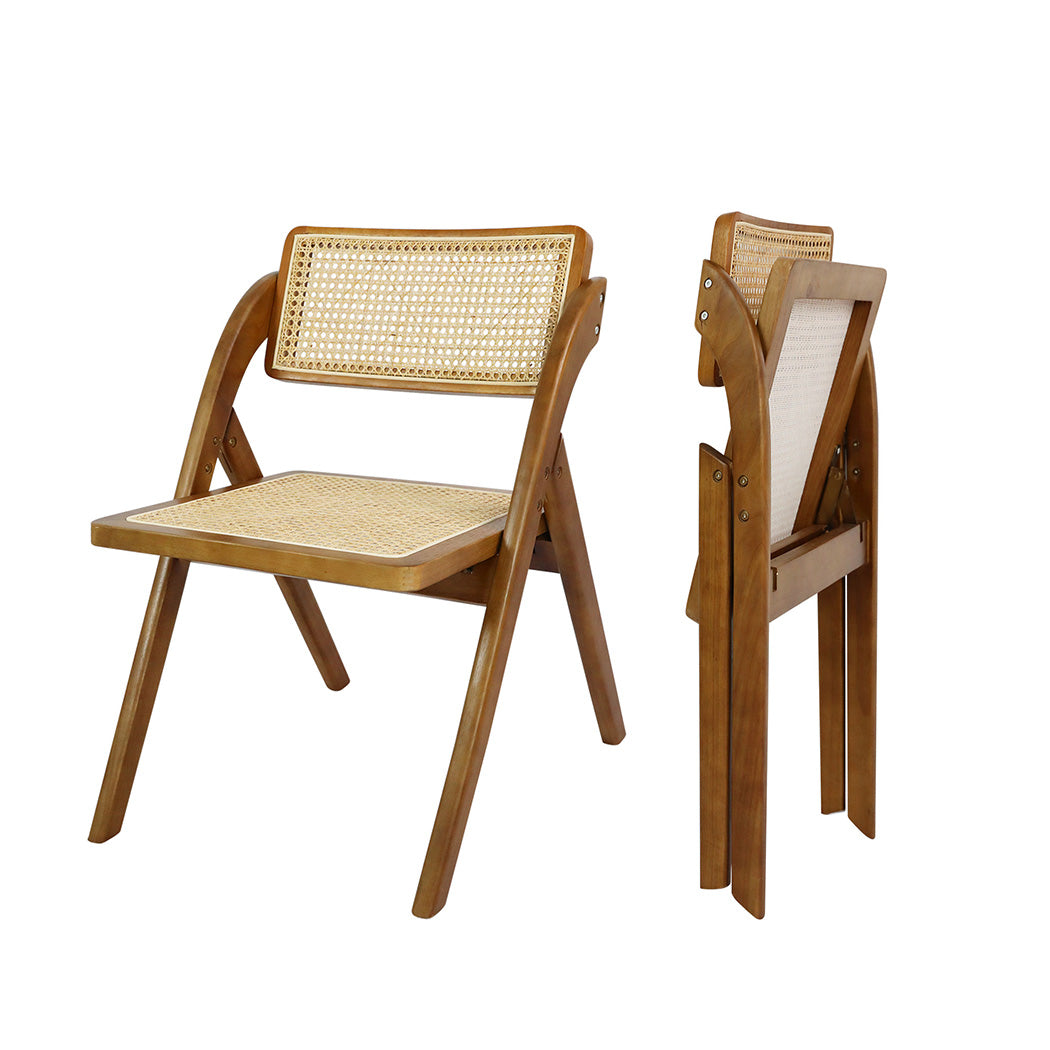 Abigail Set of 2 Foldable Rattan Dining Chairs - Walnut