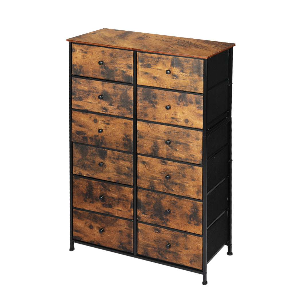 12 Drawers Storage Cabinet Tower Chest - Brown