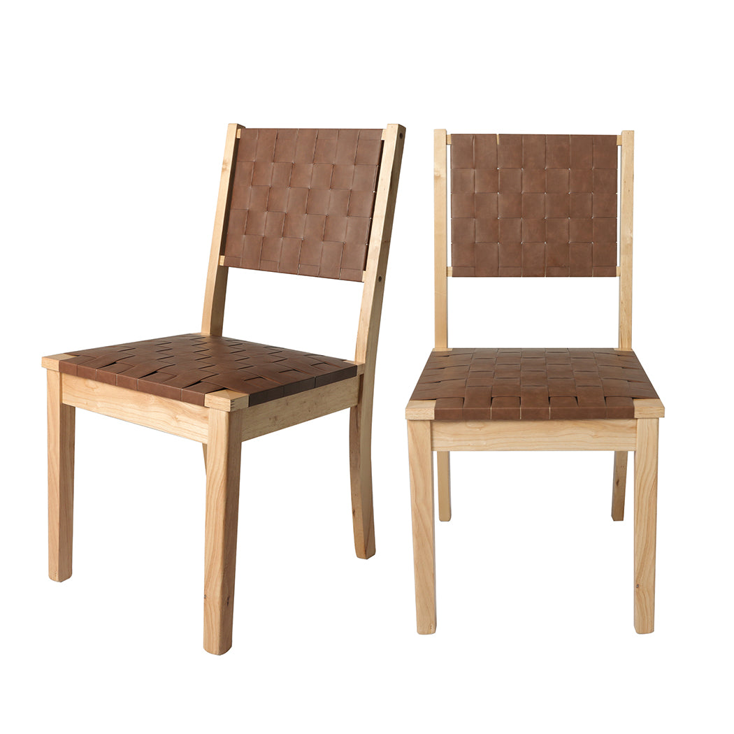 Bronwen Set of 2 Dining Chairs PU Woven Leather Kitchen Chair Lounge Midcentury Modern - Brown