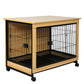 Wooden Wire Dog Kennel Side End Table Steel Puppy Crate Indoor Pet House M - Wood Medium