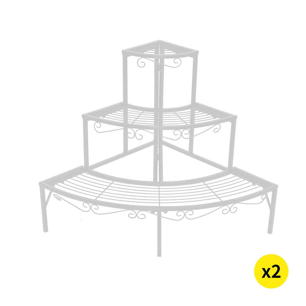 Set of 2 Levede Plant Stand Outdoor Indoor Garden Metal 3 Tier Planter Corner Shelf