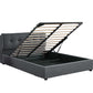 Tanna Bed Frame Gas Lift Base Storage Wooden Platform Linen Cotton - Charcoal Queen