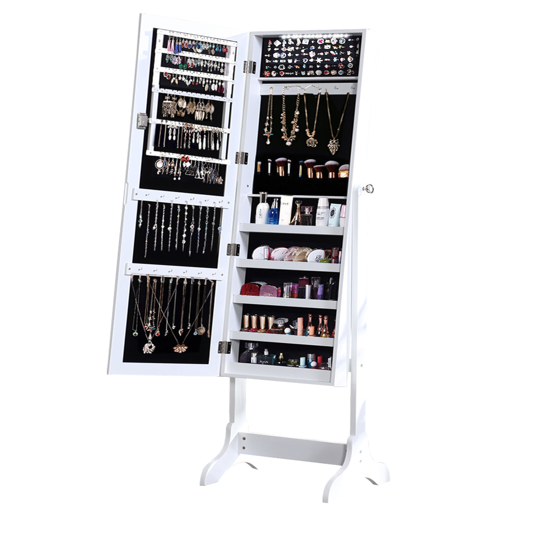 Dual Use Mirrored Jewellery Dressing Cabinet with LED Light White
