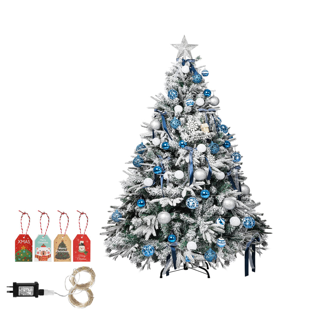 6ft 1.8m 930 Tips Christmas Tree Fairy Lights Snow Flocked Xmas Ornaments Decor