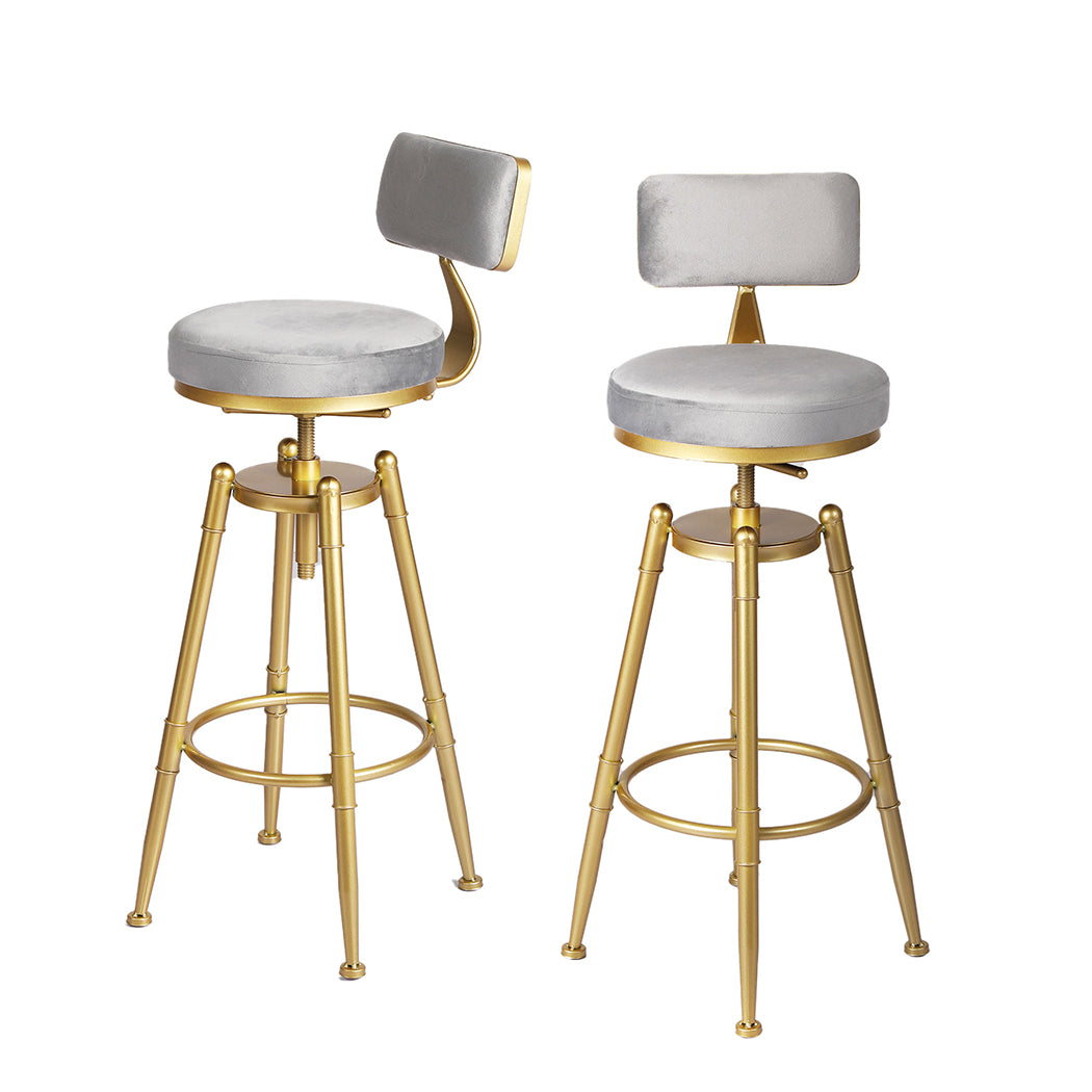 87cm Odesa Bar Stools Kitchen Stool Chair Swivel Barstools Velvet Padded Seat - Grey