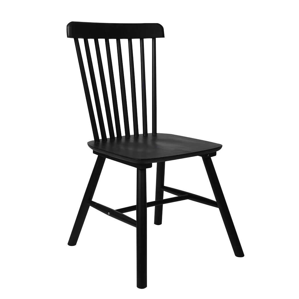 Cade Set of 2 Dining Chairs Side Replica Kitchen Wood Furniture - Black