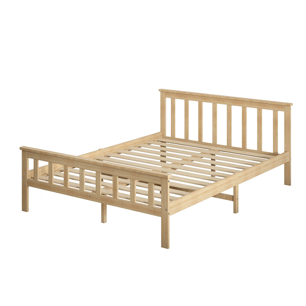 Mia Wooden Bed Frame Base Solid Timber Pine Wood Natural - Queen