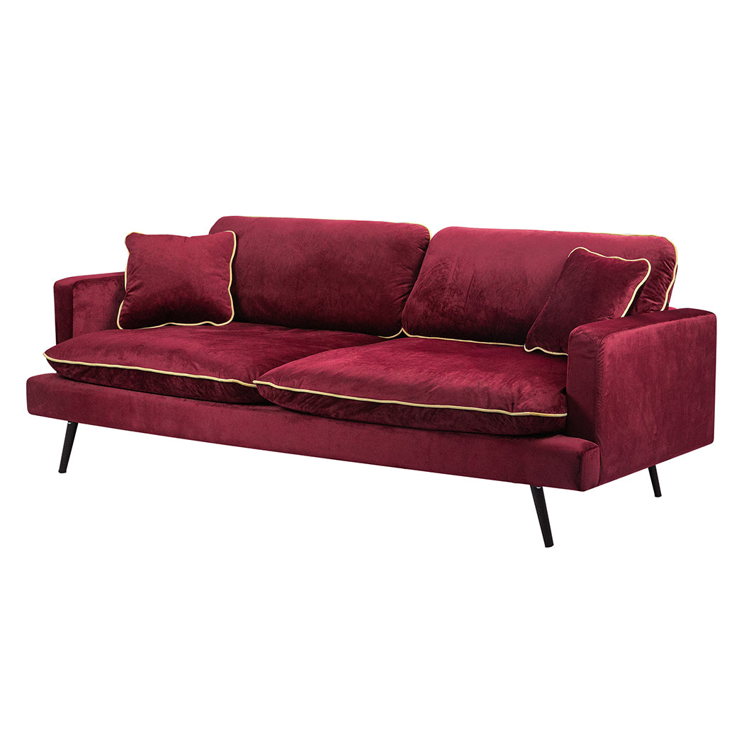 Maylee 3 Seater Velvet Sofa Armchair Couch 210cm Wide - Red