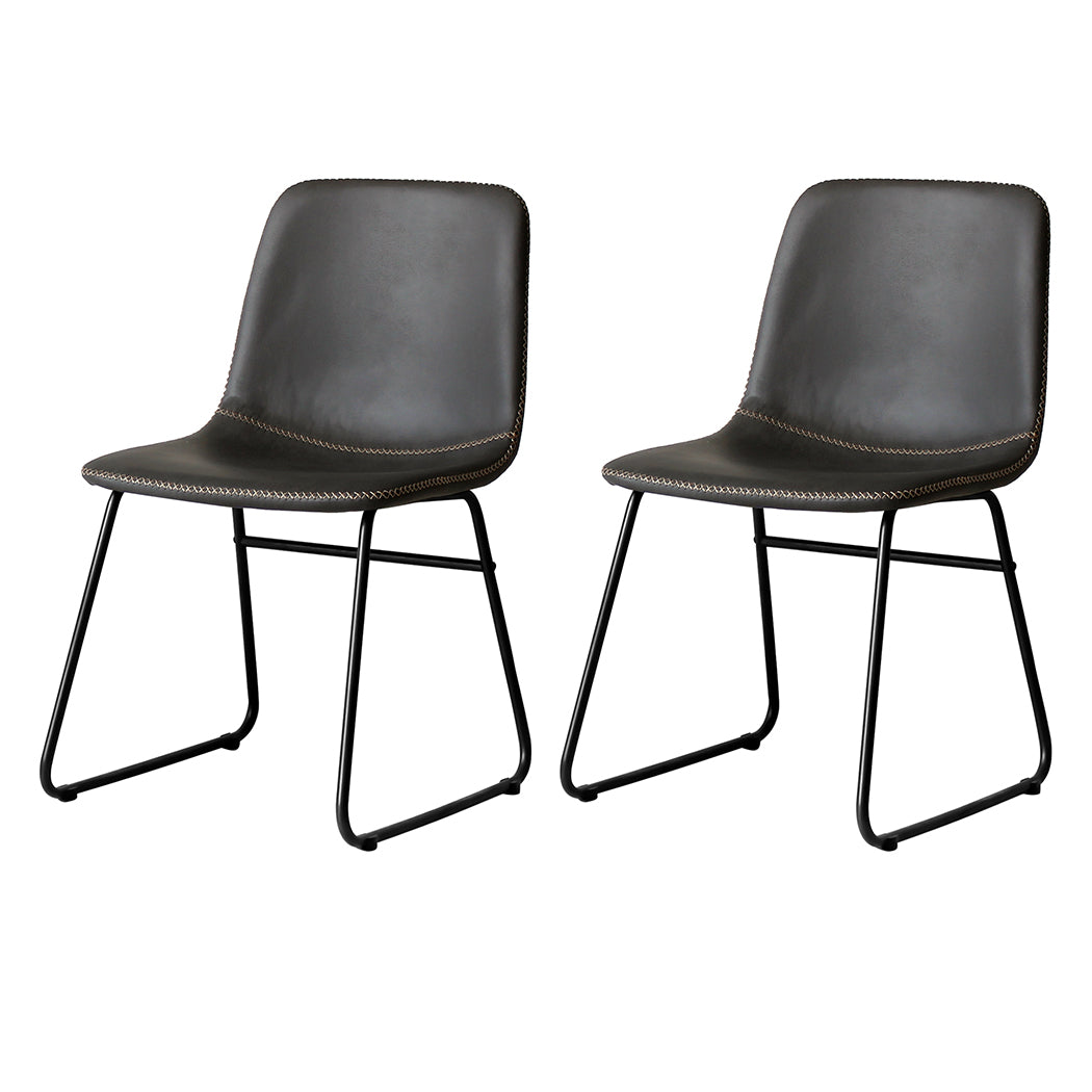 Cressida Set of 2 Dining Chairs Kitchen Table Chair Lounge Room Retro Padded Seat PU - Black