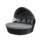 Amelie Day Bed Sofa Daybed Outdoor Garden Sun Lounge Furniture Wicker Round with Grey Cushion - Black