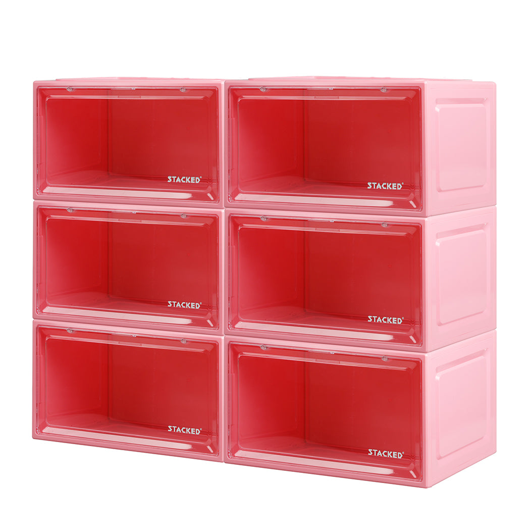 Stacked Sneaker Display Case 6x Shoe Storage Box Clear Plastic Stackable Boxes